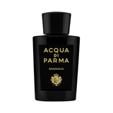 Acqua di Parma Sandalo perfume bottle with gold lettering on a black label.