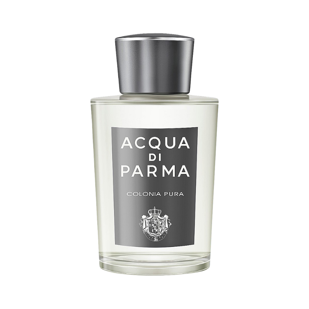 Acqua di Parma Colonia Pura fragrance bottle with a silver cap.