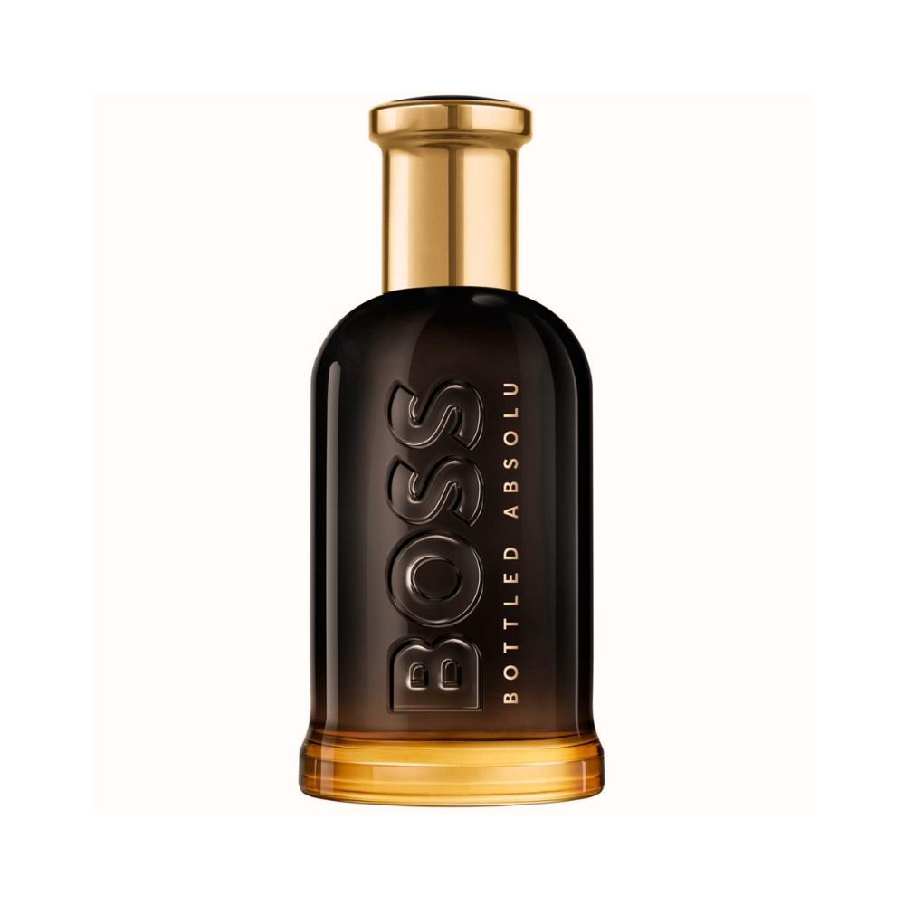BOSS BOTTLED ABSOLU fragrance bottle with gold cap and dark brown glass.