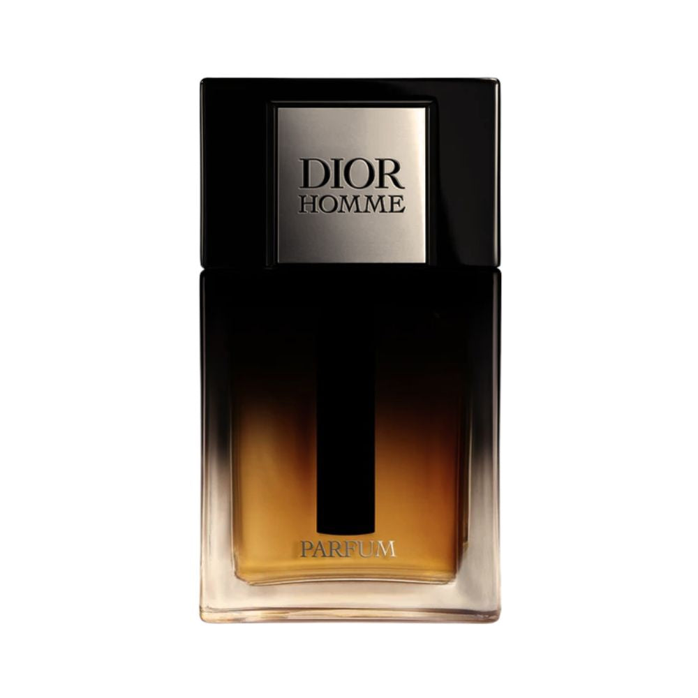 Dior Homme Parfum bottle with black and amber gradient glass.