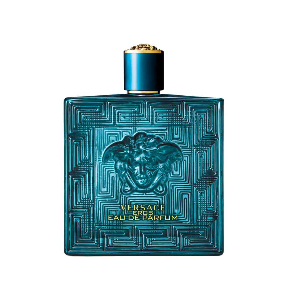Versace Eros Eau de Parfum bottle with a Medusa head design.