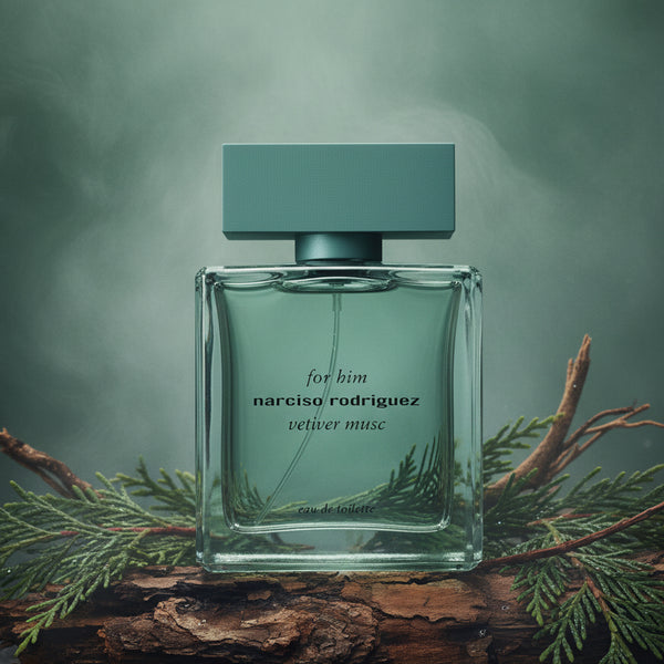 Narciso Rodriguez For Him Vetiver Musc Eau de Toilette bottle.