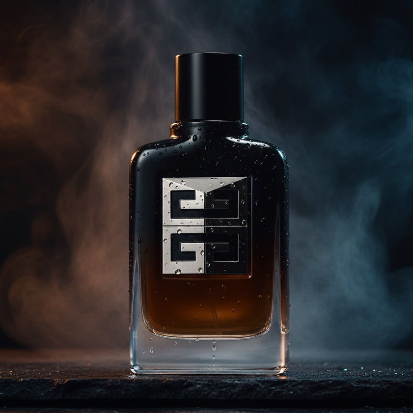 Black Givenchy Gentleman Society perfume bottle with silver logo.