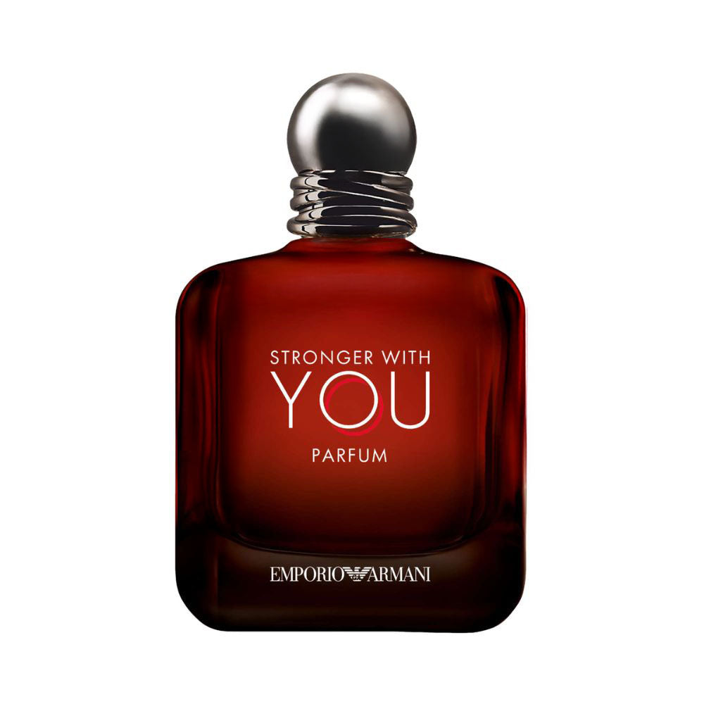Emporio Armani Stronger With You Parfum bottle with red gradient glass.
