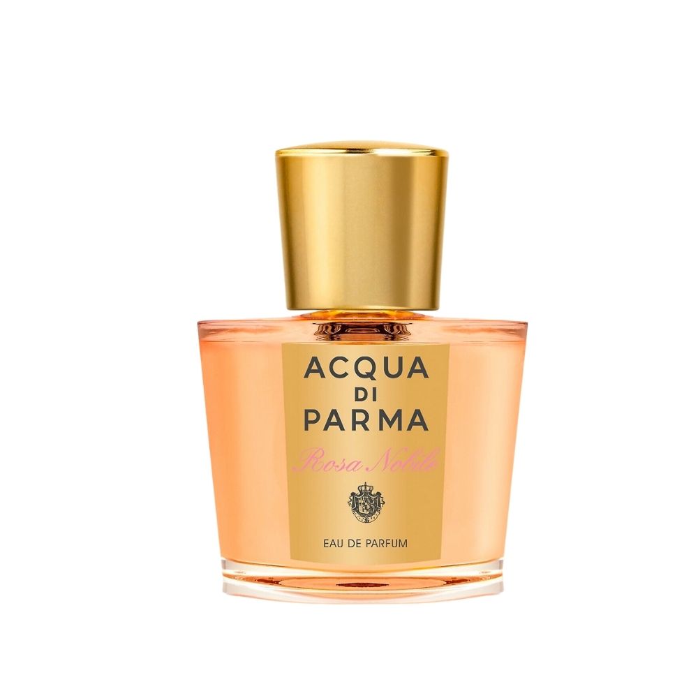 Acqua di Parma Rosa Nobile Eau de Parfum bottle with a gold cap.