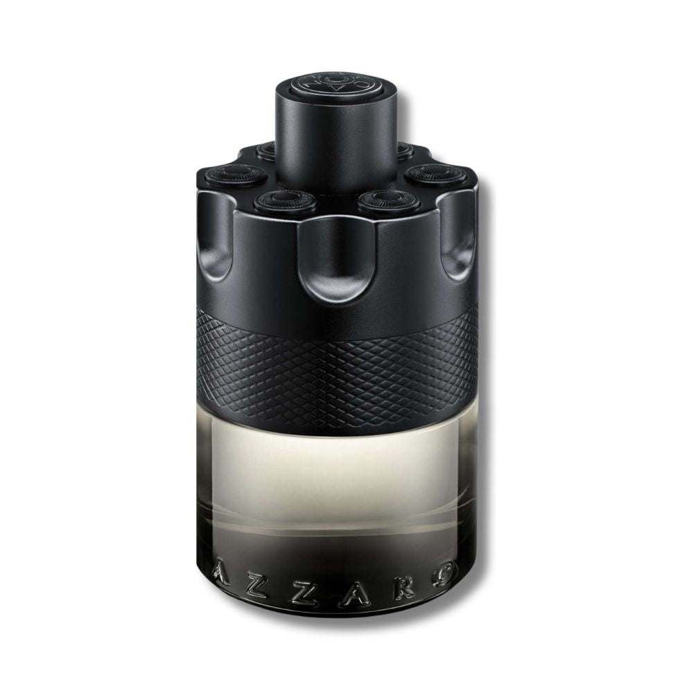 Azzaro The Most Wanted Intense fragrance bottle with a gun cylinder-inspired cap.