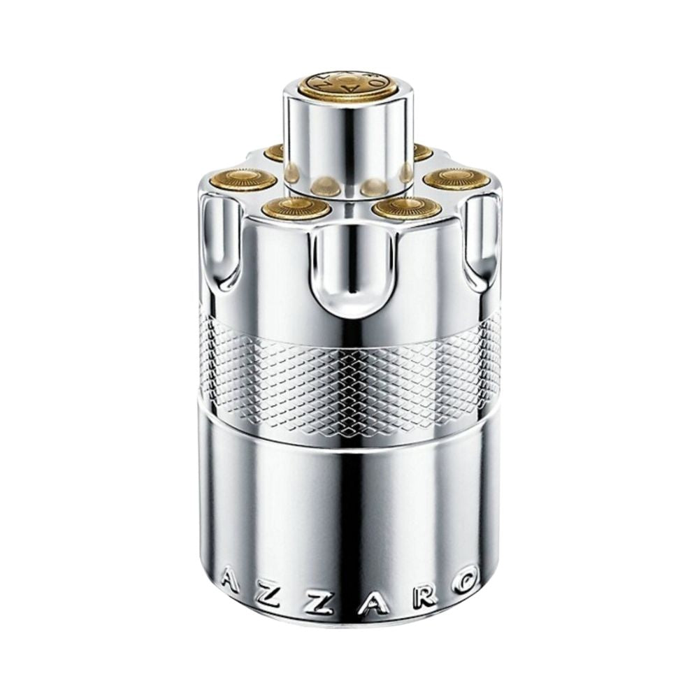 Azzaro Wanted Eau de Toilette bottle with a revolver cylinder design.