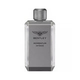 Bentley Momentum Intense fragrance bottle with silver cap and label.
