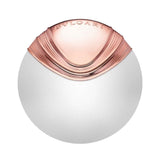 A white spherical bottle with a rose gold textured cap featuring the BVLGARI logo.