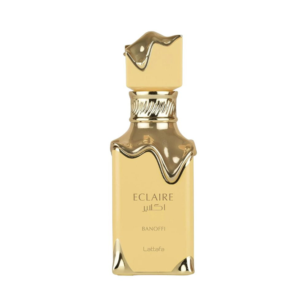 Eclaire Banoffi perfume bottle with gold accents.