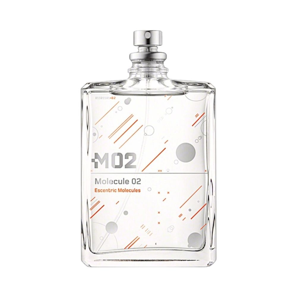 Molecule 02 fragrance bottle with a minimalist design.