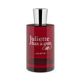 Juliette has a gun perfume bottle with silver cap and red glass.