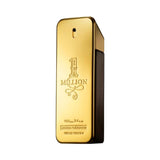 A gold bar-shaped bottle of Paco Rabanne 1 Million cologne.