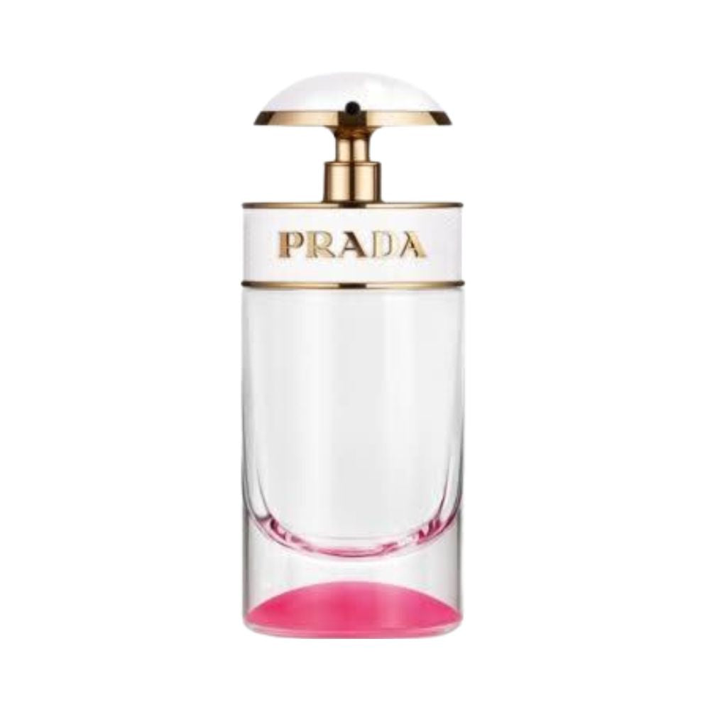 Prada Candy Kiss perfume bottle with pink liquid.