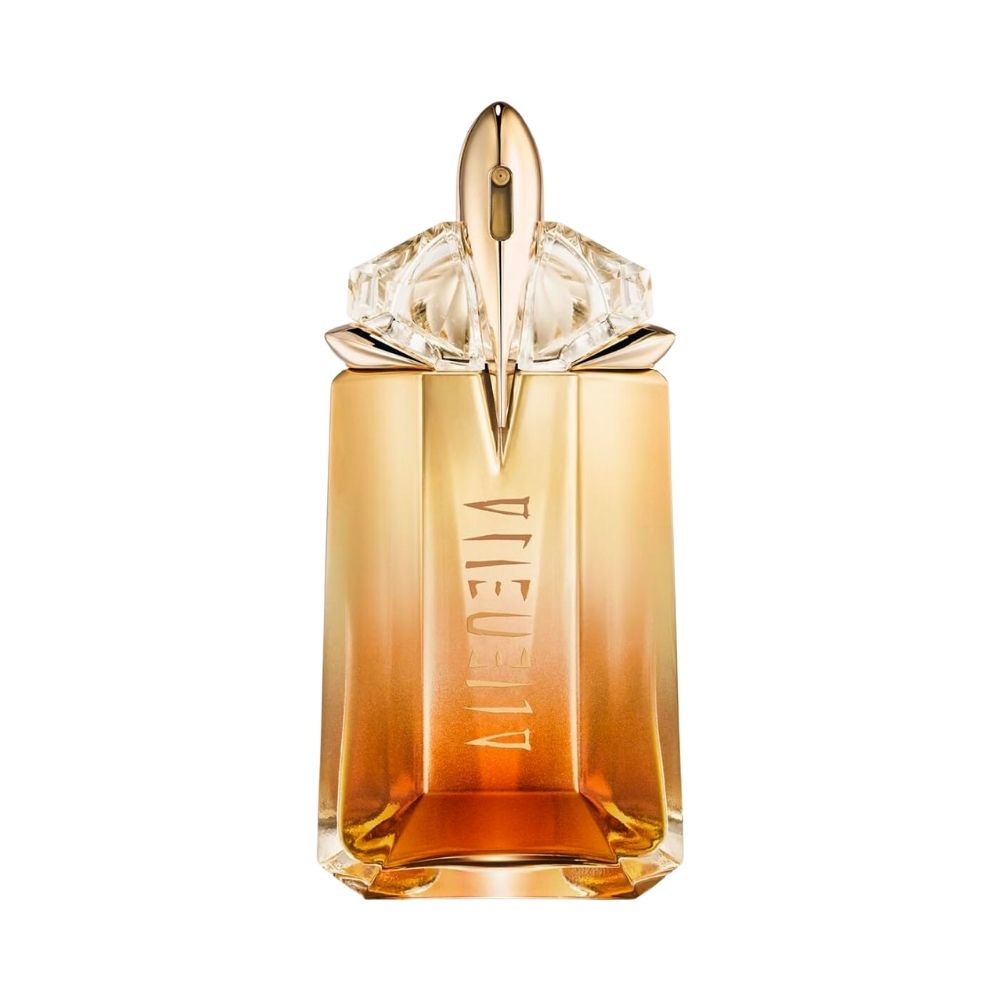 Alien Goddess Intense perfume bottle with gold and amber gradient.